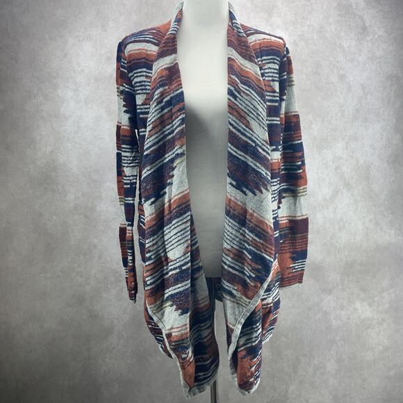Lucky Brand Women's L Cardigan Aztec Southwestern Open Front Sweater Draped - Picture 3 of 9